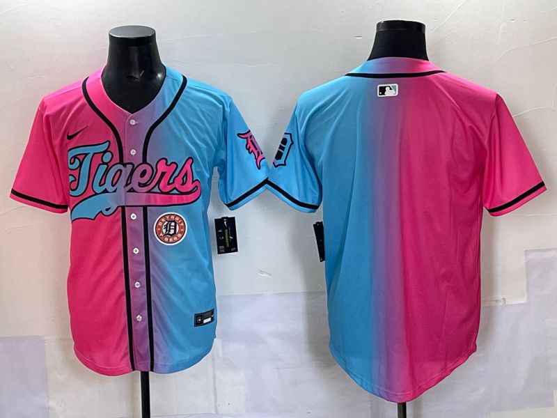 Men 2025 Detroit Tigers Blank Blue pink Game Nike MLB Jersey style 03